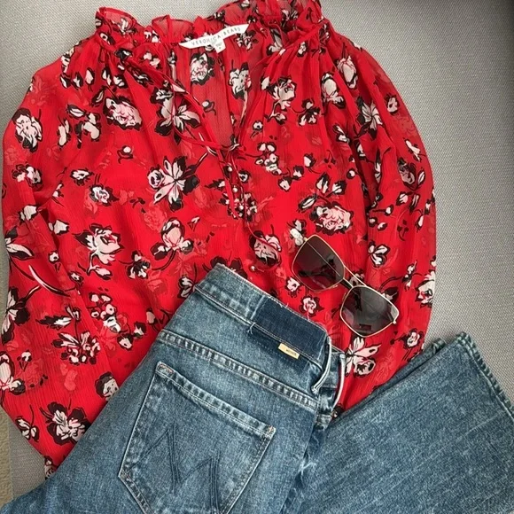 VERONICA BEARD Floral Silk Top, Size 6 - Picture 5 of 16